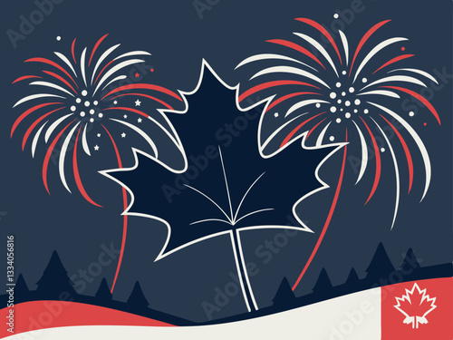 Symbol of Canada Maple Leaf and Fireworks for Festive Occasions