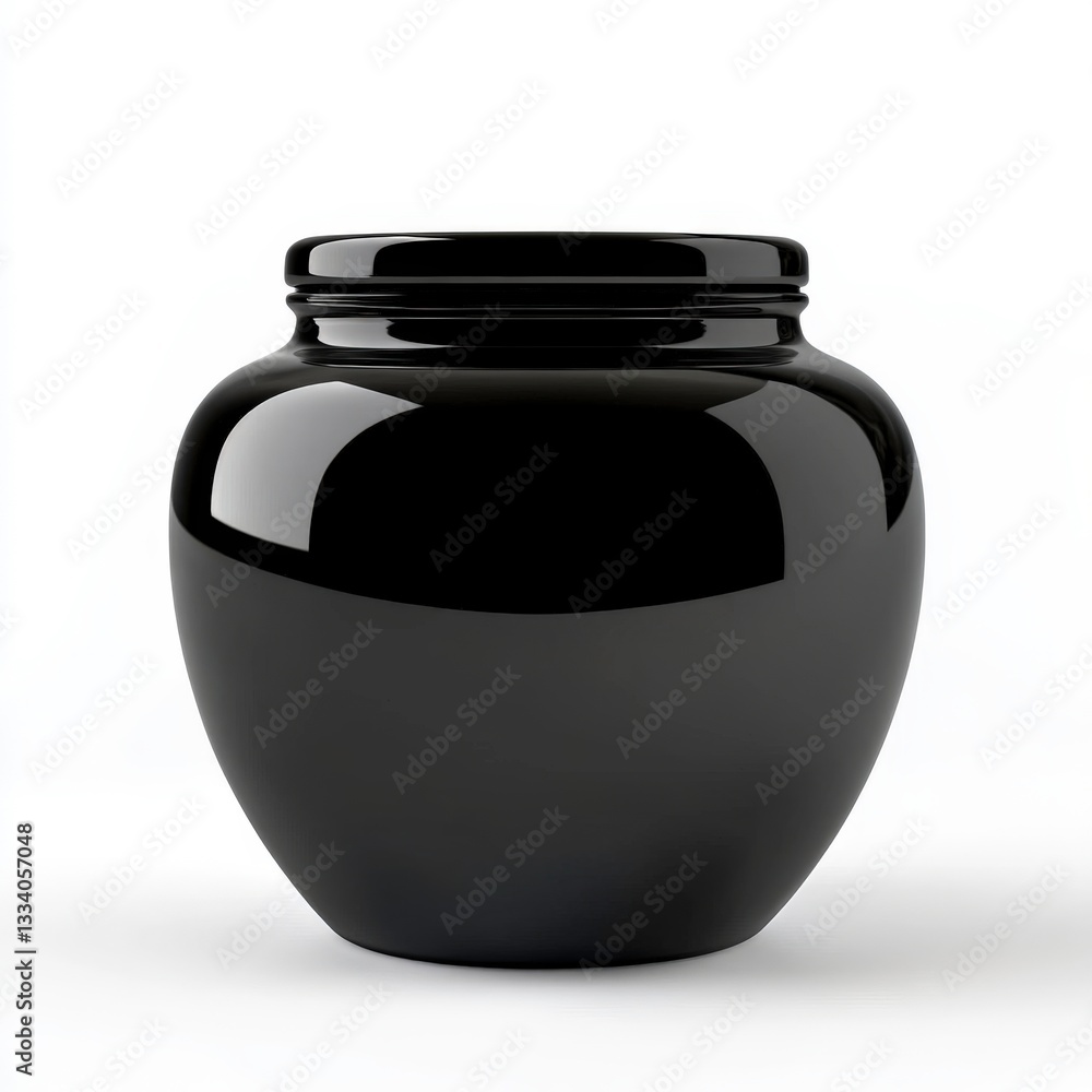 A sleek, onyx black jar with a high-gloss finish and a seamless design, embodying sophistication and modernity. A sleek, onyx black jar with a high-gloss finish and a seamless design, embodying sophistication and modernity.
