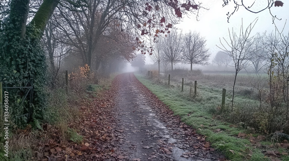 Fototapeta premium Misty Autumn Path: A Serene Countryside Walk