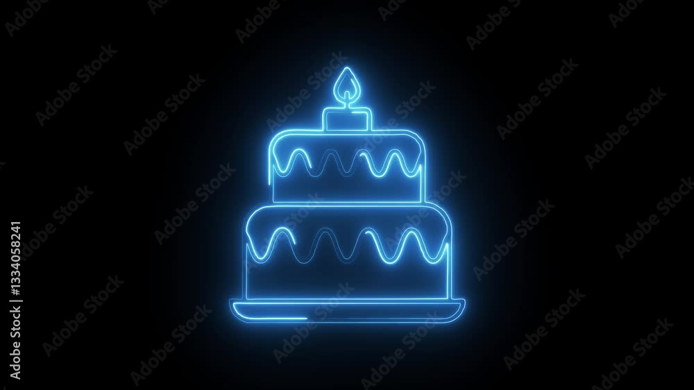 Glowing neon cake decoration icon isolated on black background. HD Video motion graphic animation Glowing neon cake decoration icon isolated on black background. HD Video motion graphic animation