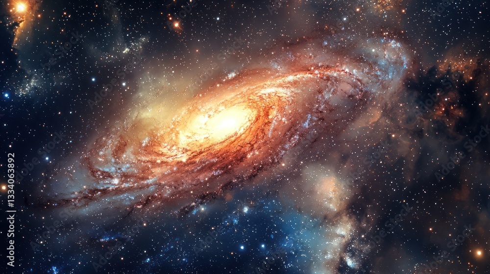 Stunning Spiral Galaxy with Vibrant Colors and Cosmic Dust Clouds Stunning Spiral Galaxy with Vibrant Colors and Cosmic Dust Clouds