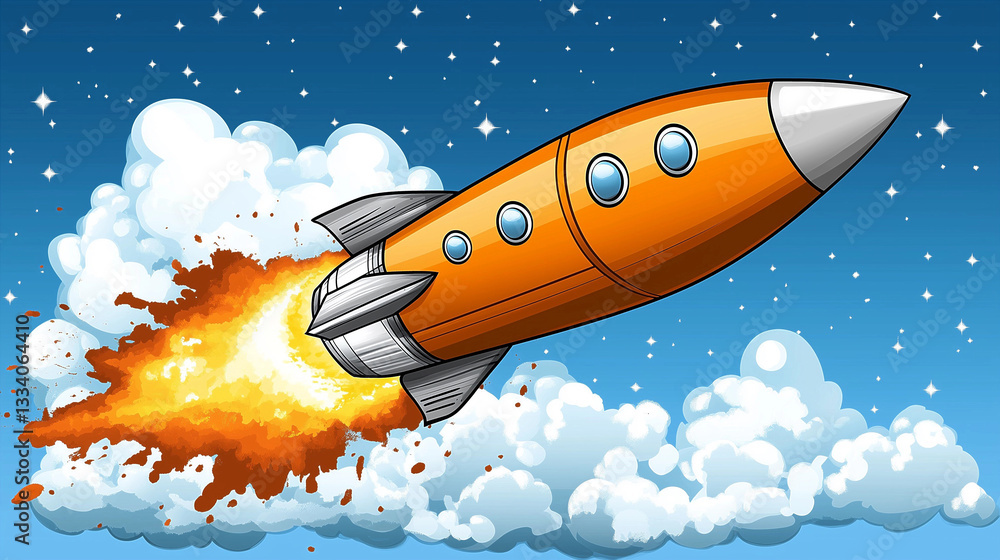 Fototapeta premium Animated space rockets, background for digital cover designs