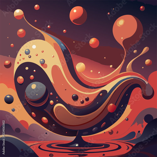 Abstract fluid art with vibrant colors and bubbles in a dynamic swirling motion.