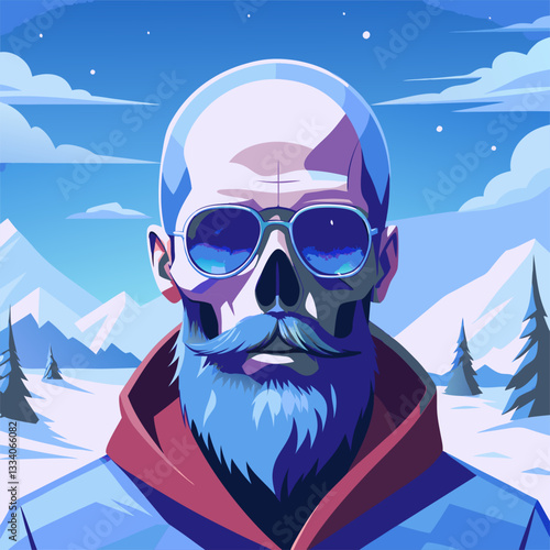 Cool Bearded Guy with Sunglasses and Skull Face Vector Art.