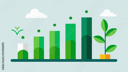 Ecofriendly Chart A bar graph made of plants and trees showcasing positive growth trends in sustainable investments while highlighting ESG metrics.