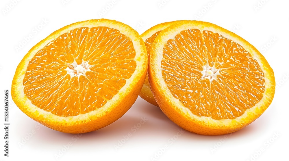 Sliced oranges on a white background