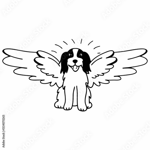 A charming angel dog with wings and halo