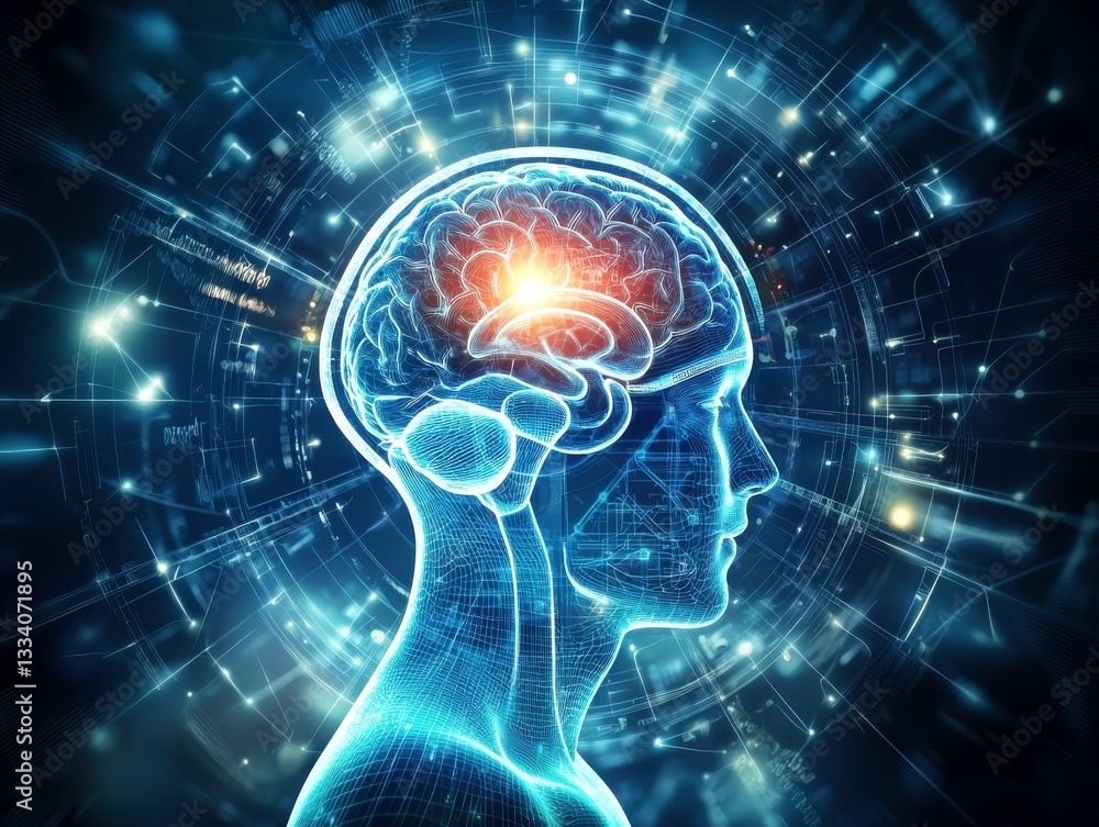 A digital illustration of a human brain emitting light, symbolizing intelligence, thought, and mental processes. A digital illustration of a human brain emitting light, symbolizing intelligence, thought, and mental processes.