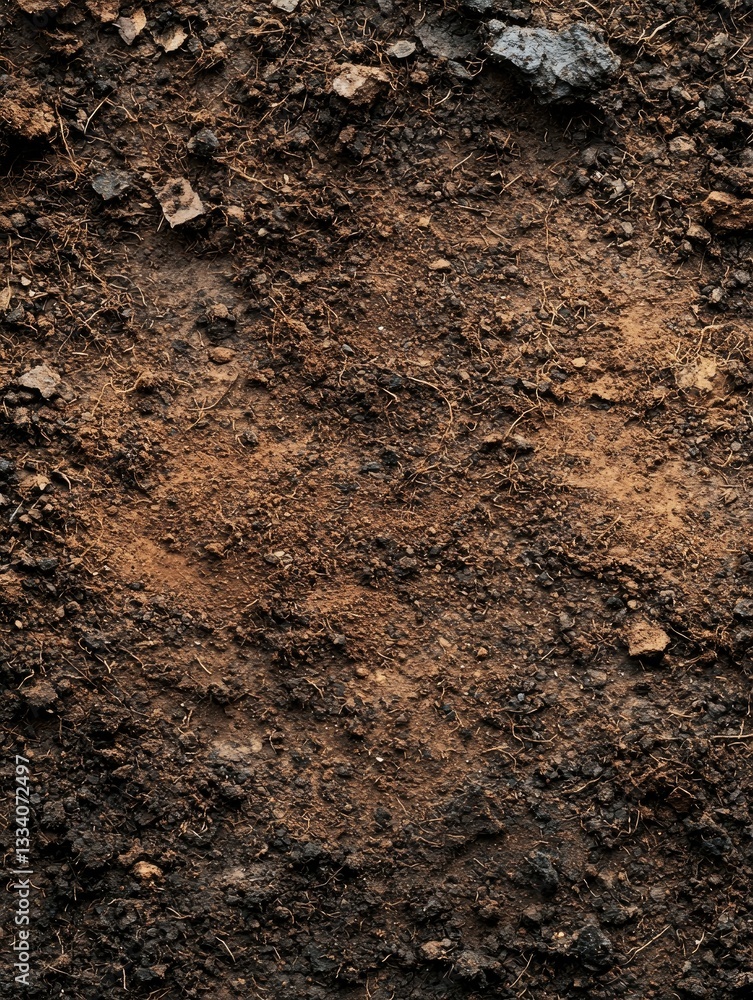 A close up overhead view of rich dark fertile soil A close up overhead view of rich dark fertile soil