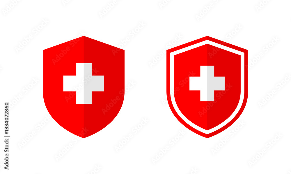 Medical, health shield icon in flat style. Healthy badge sign symbol Medical, health shield icon in flat style. Healthy badge sign symbol