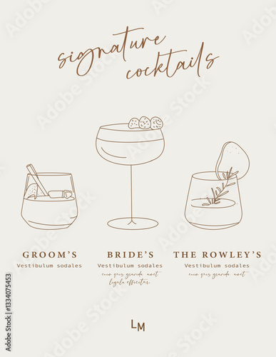 Signature Cocktail Menu in outline Style Template