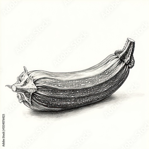Wallpaper Mural Detailed grayscale drawing of a zucchini.  The drawing meticulously captures the ribbed texture and form of the vegetable, showcasing its elongated shape and the subtle details of its blossom end.  Torontodigital.ca
