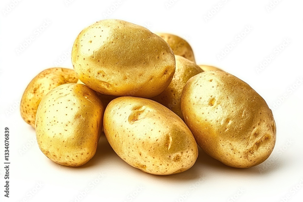 Golden Potatoes Pile Against White Background Golden Potatoes Pile Against White Background