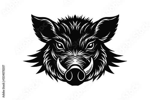 Silhouette vector art illustration of a wild boar's head.eps