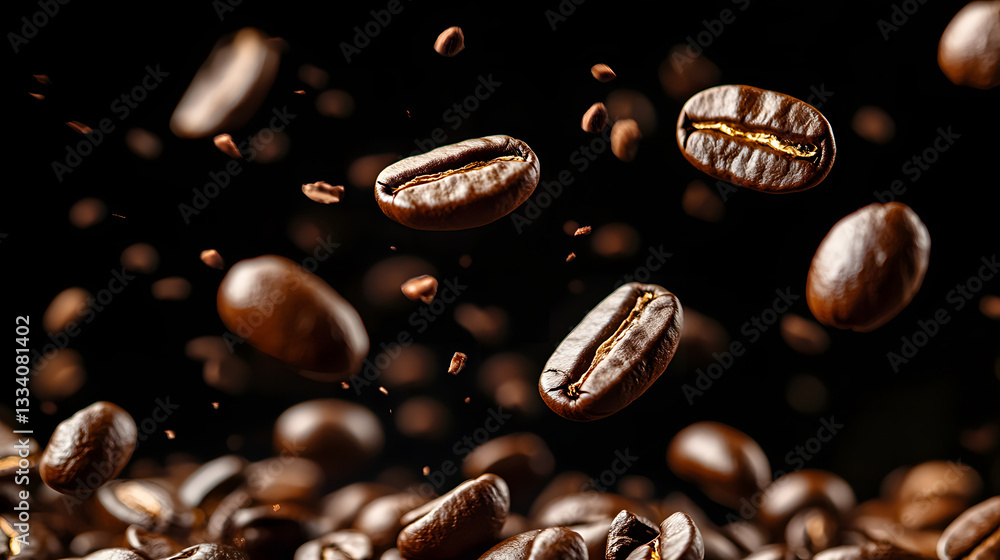 Roasted Coffee Beans Falling Dark, Rich, and Aromatic Roasted Coffee Beans Falling Dark, Rich, and Aromatic