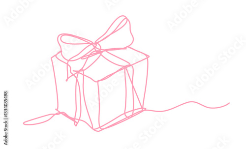 Simple line art of a gift box with a ribbon in pink. The illustration is clean and minimalist, capturing the playful essence of gifting in a modern style.