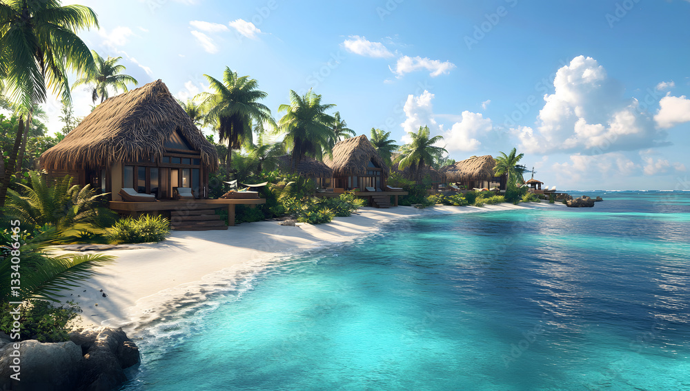 Obraz premium Luxurious Beachfront Bungalows Tropical Getaway Design