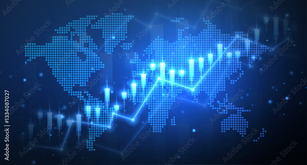 Stock growth graph background and world map. Trade exchange, chart concept Stock growth graph background and world map. Trade exchange, chart concept