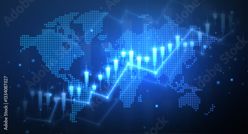 Stock growth graph background and world map. Trade exchange, chart concept