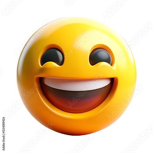 A Radiantly Happy Emoticon Beaming With Pure Joy And Infectious Laughter, Rendered In Vibrant 3d With A Glossy Finish photo