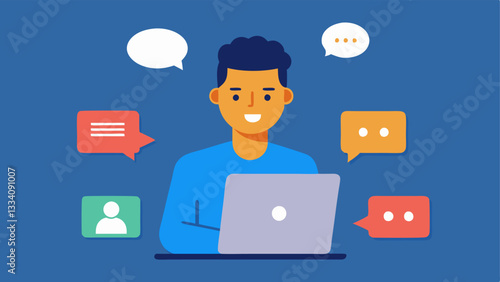 Engaging with Followers An illustration of a professional responding to comments and messages on a laptop with notification bubbles representing new interactions.