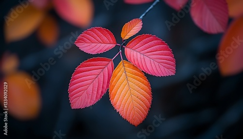 Vibrant autumn leaves with shades of red and orange colors