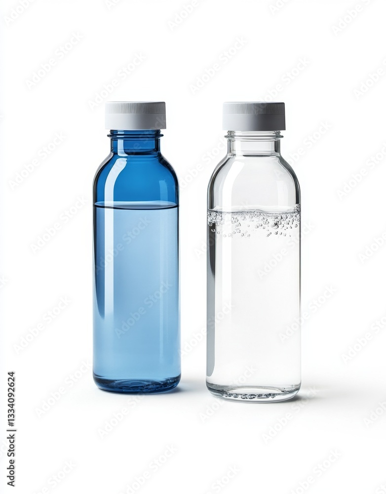 Empty medicine bottles, studio shot, liquid mockup, white background Empty medicine bottles, studio shot, liquid mockup, white background
