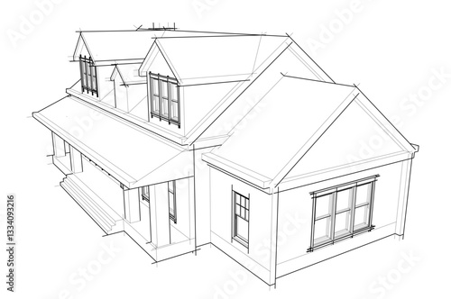 Architectural Sketch of Modern Residential House – Perspective View