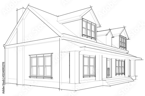Architectural Sketch of Modern Residential House – Perspective View