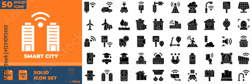 Smart City Solid Editable Icons set