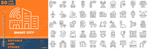 Smart City Line Editable Icons set
