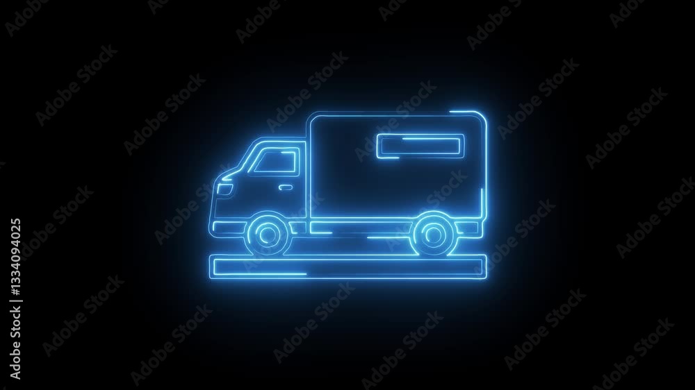 Glowing neon transportation icon isolated on black background. HD Video motion graphic animation Glowing neon transportation icon isolated on black background. HD Video motion graphic animation
