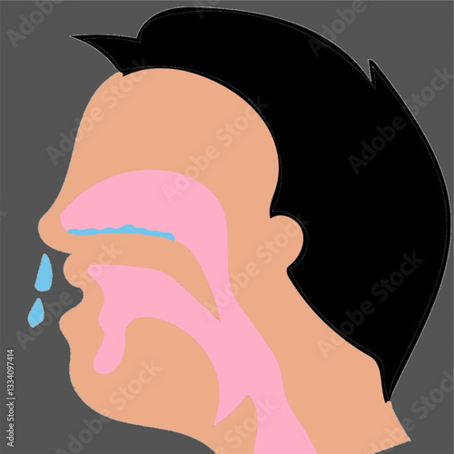 man with cold phlegm from nose symptom runny nose concept health design