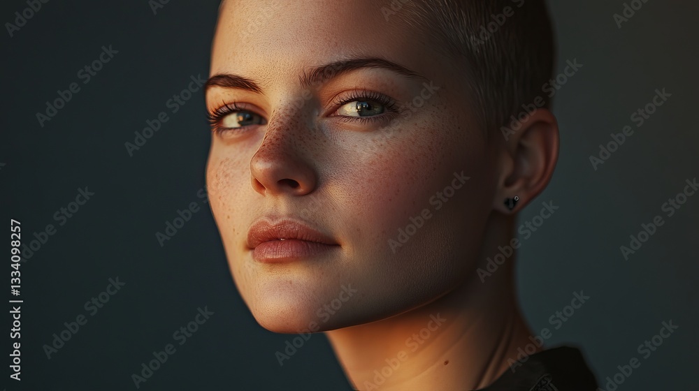 Close-Up Portrait of a Young Short-Haired Woman – Confident and Natural Beauty with Expressive Features Close-Up Portrait of a Young Short-Haired Woman – Confident and Natural Beauty with Expressive Features