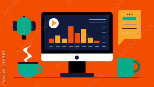 Editing Workflow Depict a computer screen displaying audio editing software with waveforms while a producer focuses on adjusting volume levels with a cup of coffee nearby.