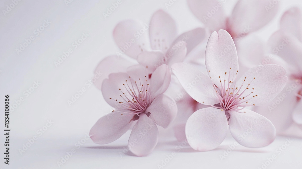 Fototapeta premium White background with cherry and apple blossoms.