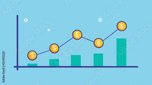 Earnings Graph A line chart showing an upward trend with coin icons along the line indicating growing passive income from staking activities.