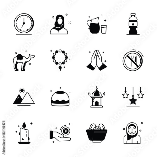 Handy Collection of Ramadan Fasting Glyph Icons 