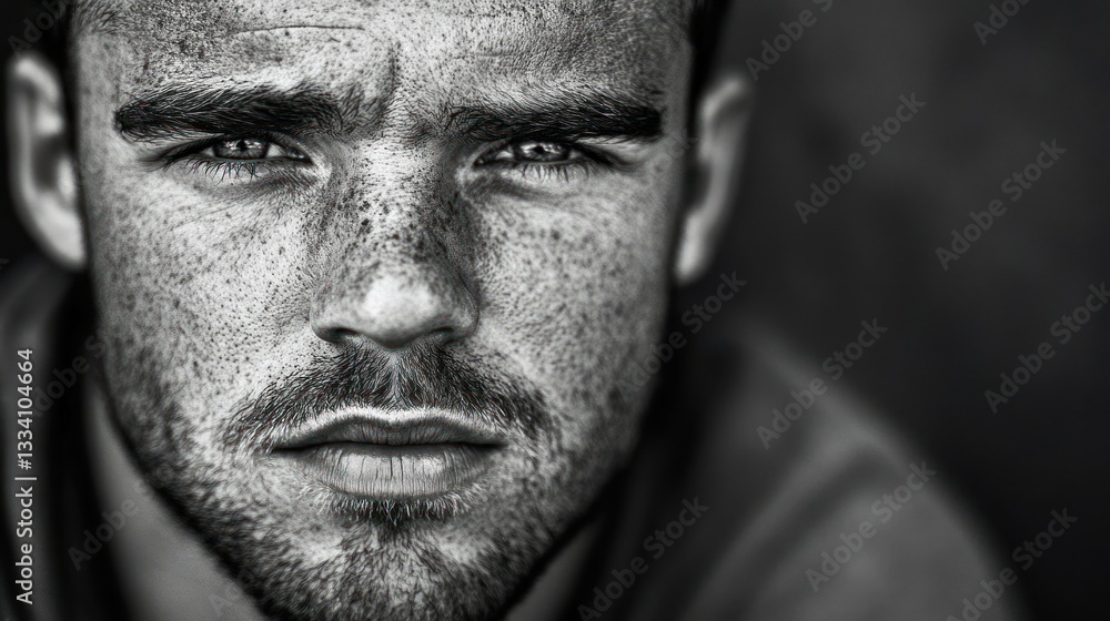 A Black And White Portrait Of A Man Staring Directly A Black And White Portrait Of A Man Staring Directly