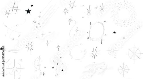 Set of hand drawn doodle stars and constellations. Vector illustration.