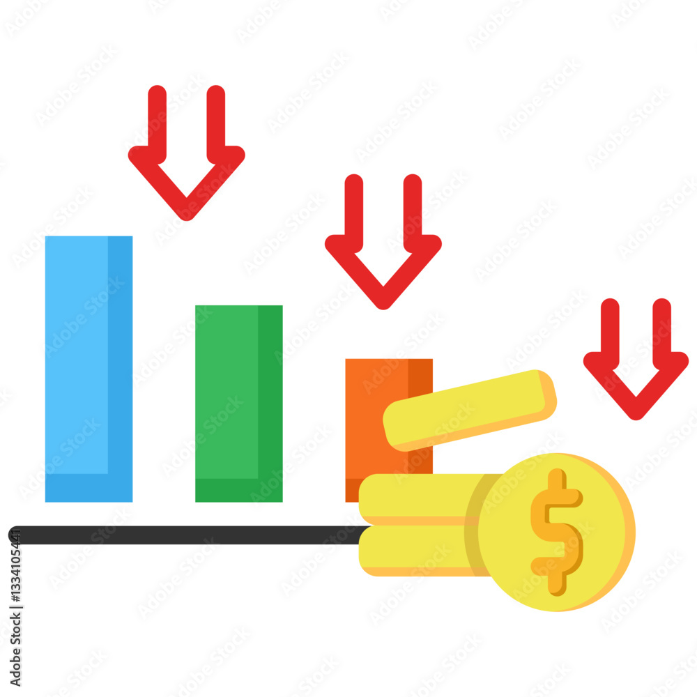 Reduce Cost icon in Flat Color Style. Simple Vector Design. Simple Vector Flat Icon Reduce Cost icon in Flat Color Style. Simple Vector Design. Simple Vector Flat Icon