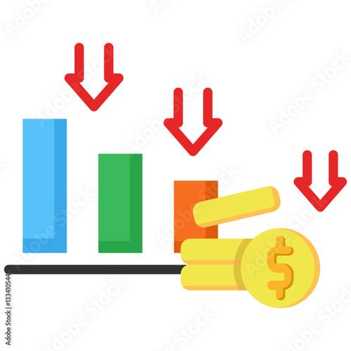Reduce Cost icon in Flat Color Style. Simple Vector Design. Simple Vector Flat Icon