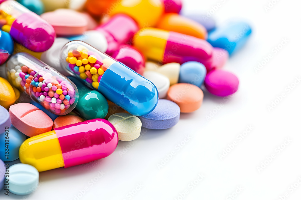 Colorful pills and capsules on white background Colorful pills and capsules on white background
