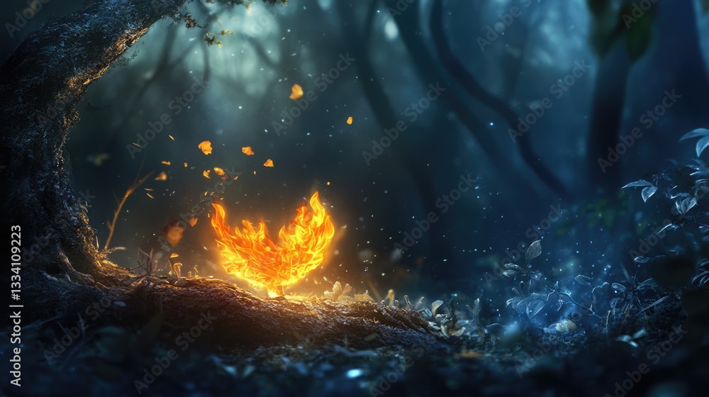 Fototapeta premium Enchanted Forest: A Firebird's Night Bloom