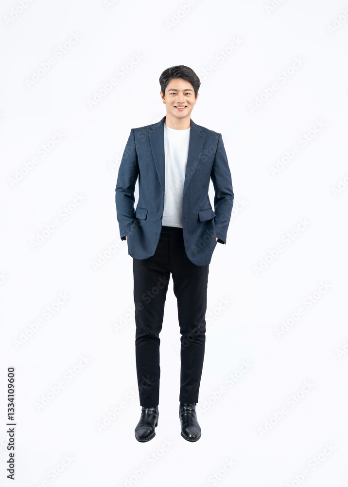 Full body image of a young Asian business man posing on a white background Full body image of a young Asian business man posing on a white background