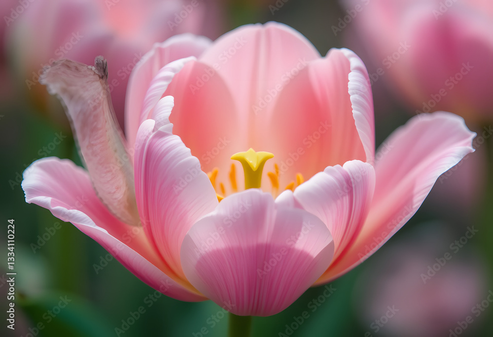 Pink Tulip in Full Bloom – Soft Floral Macro Photography. Pink Tulip in Full Bloom – Soft Floral Macro Photography.