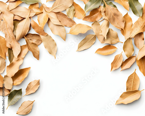 Dried leaves frame on white background