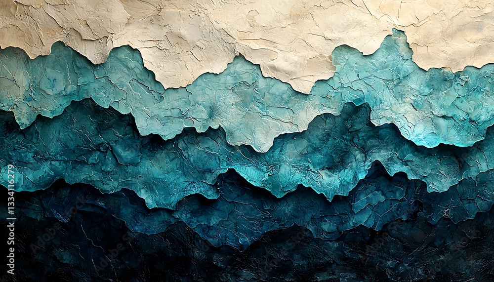 Naklejka premium Abstract textured artwork with layers of blue and cream colors