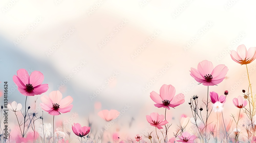 Blooming cosmos flowers nature landscape eco-friendly environment serene viewpoint Blooming cosmos flowers nature landscape eco-friendly environment serene viewpoint