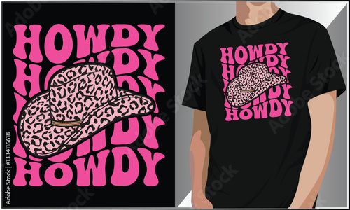 Howdy Southern Western Girl Country Rodeo Pink Cowgirl Hat T-Shirt, Western Howdy Leopard Print Cowgirl Design